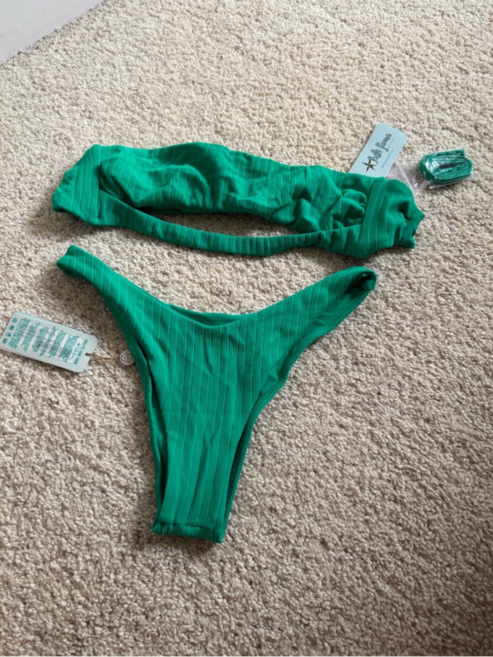 Luli Fama Green Ribbed Bandeau Bikini Set